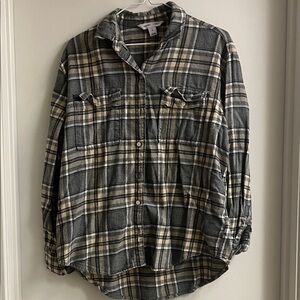 Old Navy Gray and Cream Plaid Shirt
